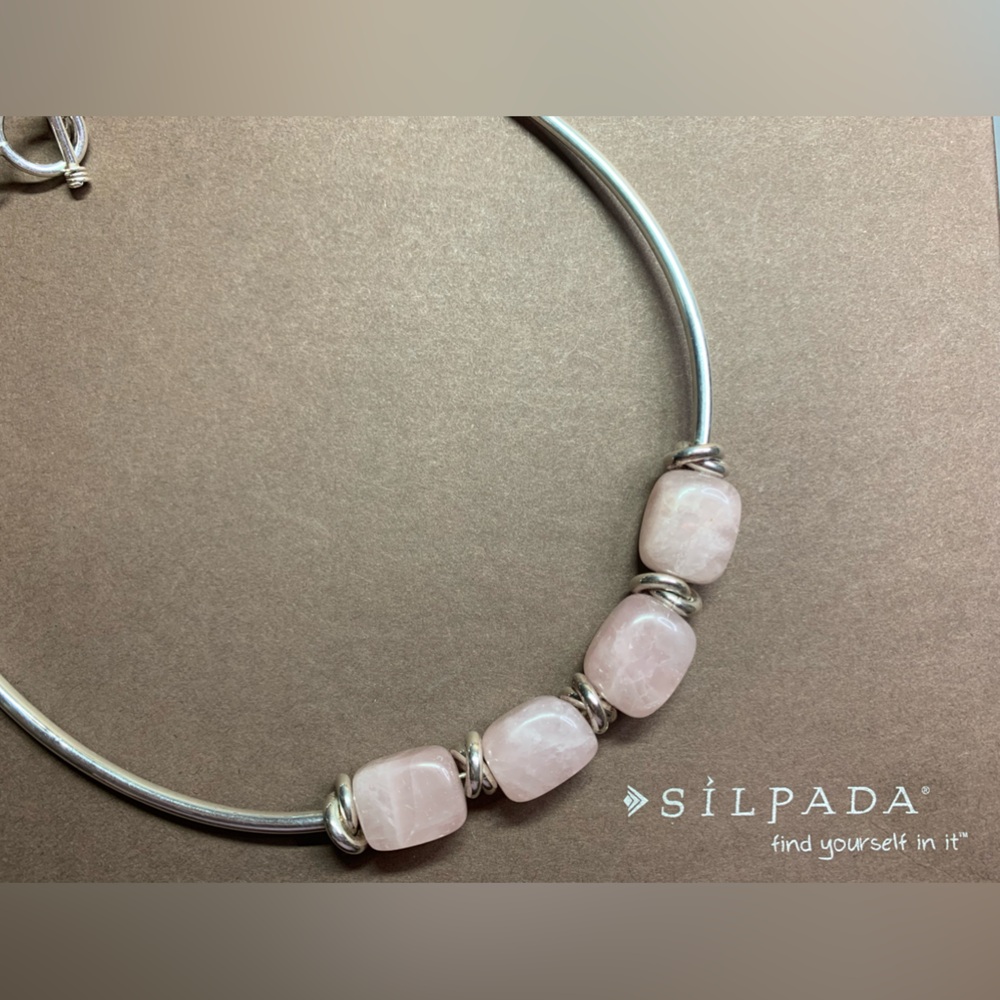 Silpada Vintage Sterling Rose Quartz Chunky Bead Collar w/Toggle Clasp Necklace